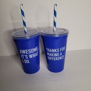 Set of 2 Blue 16oz Cups with Positive Sayings